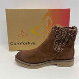 Comfortiva Size 7 Women's Brown Patchwork Ankle Booties