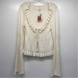 Lyrebird-Anthropologie Size M Women's Offwhite Solid Front Tie Sweater