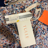 Tulle Size Xl Women's Blue-Multi Pattern Short Sleeve Dress