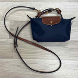 Longchamp Navy-Brown Fabric Colorblock Satchel Handbag
