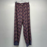 Japna Size M- (6-8) Women's Navy-Multicolor Pattern Wide Leg Pants