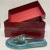 Tamara Mellon Stellaire Size 38-7.5 Women's Aqua Beaded Slide Sandals