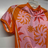 Shebeest Size XS Women's Orange-Pink Pattern Short Sleeve Activewear Top