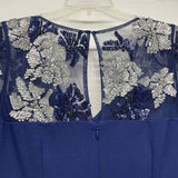 Aidan By Aidan Mattox Size 8-M Women's Navy-Silver Beaded Maxi Dress