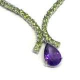 Pearl cut Peridot and Amethyst tennis necklace 925 Sterling Silver Necklace