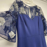 Aidan By Aidan Mattox Size 8-M Women's Navy-Silver Beaded Maxi Dress