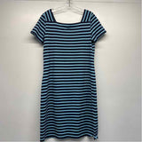 St. James Size 10-M Women's Navy-Aqua Stripe Short Sleeves Shift Dress