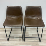 Counter Height Solid Brown Faux Leather Stool - Set of 2