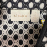 Chico's Women's Size 1-M Black-White Polka Dot Open Front Jacket
