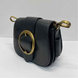 Polo by Ralph Lauren Black Leather Pebbled Crossbody Saddle Handbag