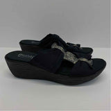Munro Size 7 Women's Black-Gold Pattern Slide Wedge Sandals