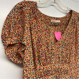 Rebecca Taylor Size 12-L Women's Beige-Multi Pattern Pullover Short Sleeve Top