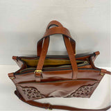 Patricia Nash Brown Leather Carved Satchel Handbag