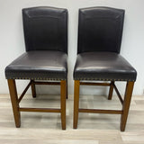 Pair Dark Brown Faux leather Counter Height Stool