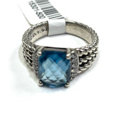 David Yurman Petite Wheaton Ring w Hampton Blue Topaz and Pave Diamonds Size 6.5