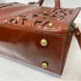 Patricia Nash Brown Leather Carved Satchel Handbag