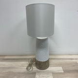 Table Top White-Silver Textured Ceramic Lamp w White Lamp Shade