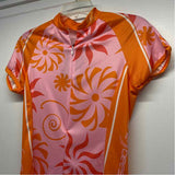 Shebeest Size XS Women's Orange-Pink Pattern Short Sleeve Activewear Top