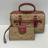 Coach Tan-Pink Signature Leather Bifold Wallet