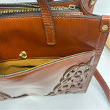 Patricia Nash Brown Leather Carved Satchel Handbag