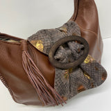 Chi Designed by Falchi Brown Leather Pebbled Shoulder Handbag