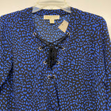 Michael Michael Kors Size S Women's Blue-Black Pattern Faux Wrap Blouse