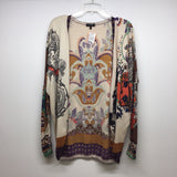 Etro Women's Size M-L Tan-Multi Pattern Knit Open Front Long Sleeve Top