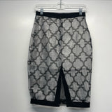 Three of Something Size XS- 0 Women's Silver-Black Pattern Pencil-Knee Skirt