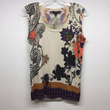Etro Women's Size M-L Tan-Multi Pattern Knit Open Front Long Sleeve Top