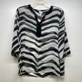 Chico's Size 1-M Women's Black-White Stripe 3/4 Sleeve Blouse