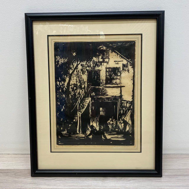 Archival framed linocut picture signed by artist Charles