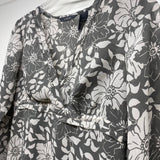Liz Claiborne Women's Size M Gray-White Floral Empire Waist Blouse