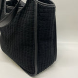 Talbots Black Flat Cordoroy Quilted Satchel Handbag