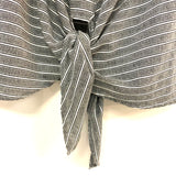 Andree Size L Women's Gray- White Stripe Short Sleeve Top