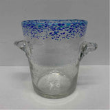 Clear-Blue Round Glass Ice Bucket w Handles