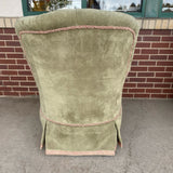 High Wing Back Green Textile Tufted Chair