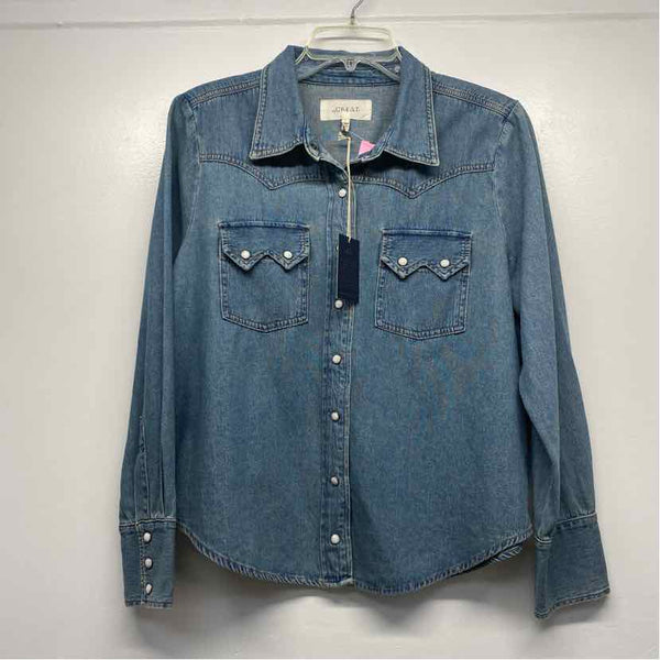 The Great Size 3-L Women's Blue Tweed Button Up Shirt