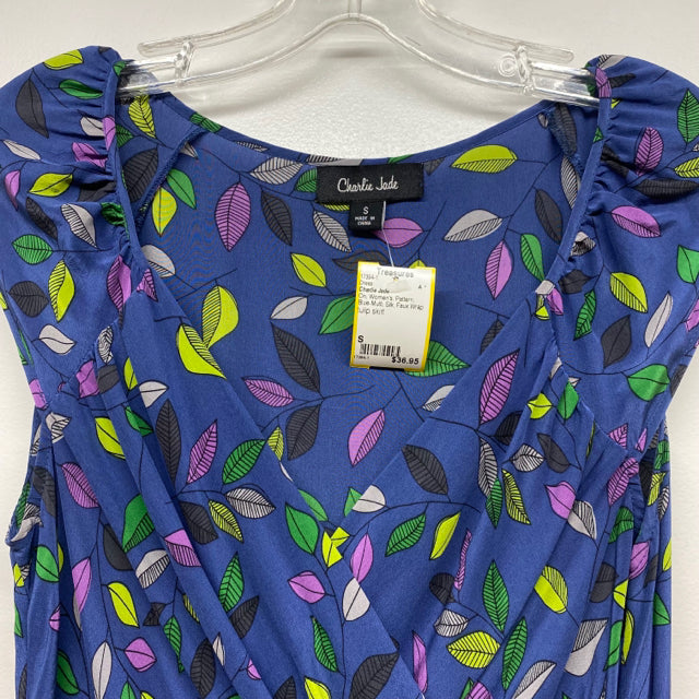 Charlie Jade Size S Women's Blue-Multi Pattern Faux Wrap Dress