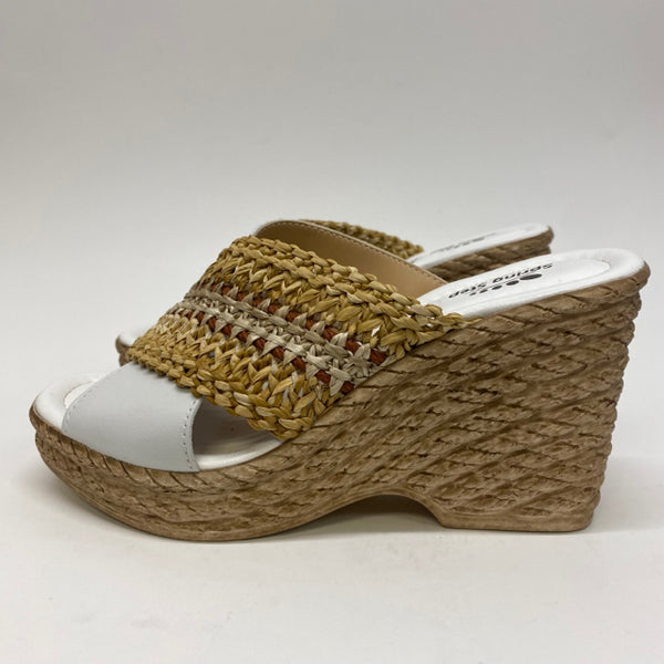 Spring Step Size 37 Women's Beige-White Color Block Wedge Sandals