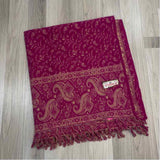 Tibet Pink Yak Wool Paisley Fringed Shawl
