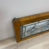 Wood Framed Hanging Blue Stained Glass Window Panel