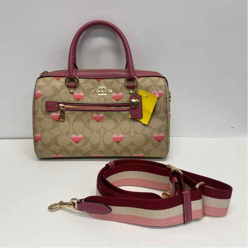 Coach Tan-Pink Signature Leather Shoulder Handbag