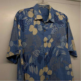 Tommy Bahama Size L Blue-White Silk Floral Men's Men's Short Sleeve Shirt
