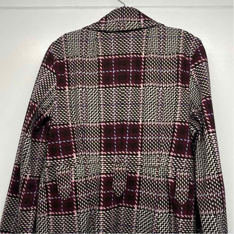 Cabi Women's Size M Burgundy-Multi Plaid Trench Coat