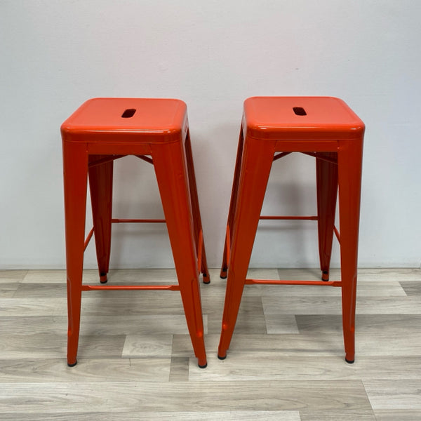 Tolix Orange Metal Solid Stool - Sold as a Pair