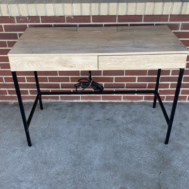 Light Brown Wood-Metal 2 Drawer Desk