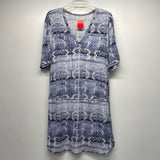 Tart Size M Women's Blue-White Pattern Shift Short Sleeve Dress