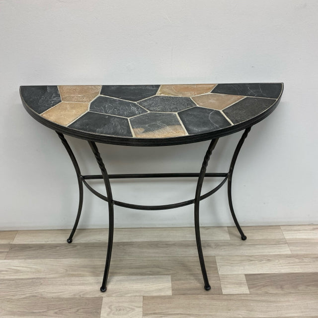 Silver-Multi Metal-Stone Halfmoon Shape Console - Sofa Table