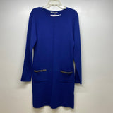 Arianna By Howards Size M-L Women's Blue Solid Long Sleeve Dress