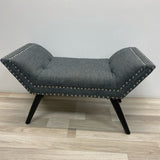 Gray bench silver nailhead trim and black solid wood legs